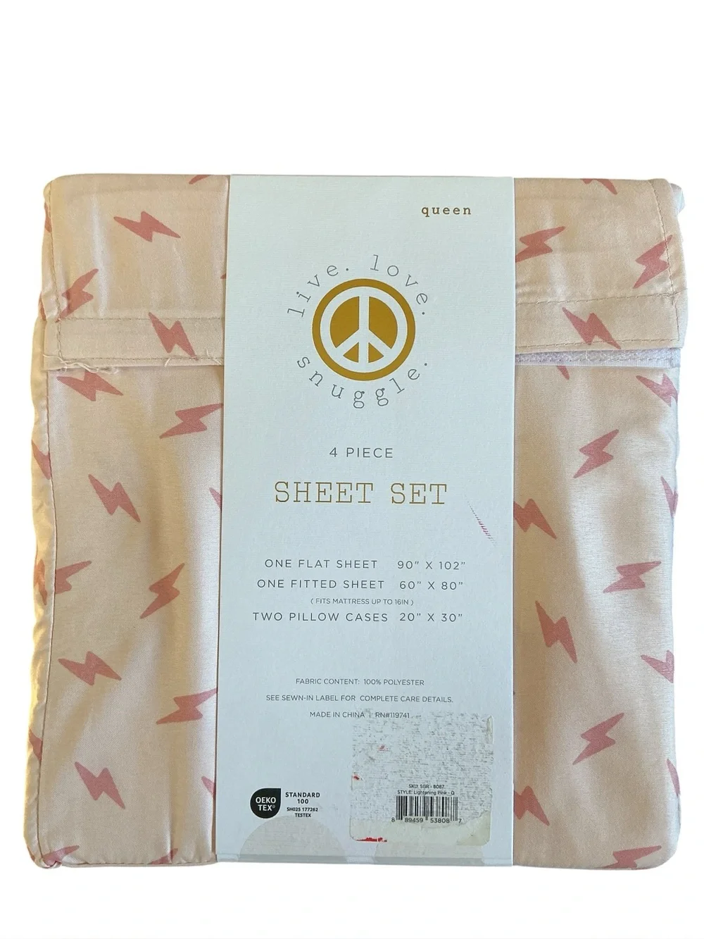 Queen Sheet Set — Blush Pink Lightning